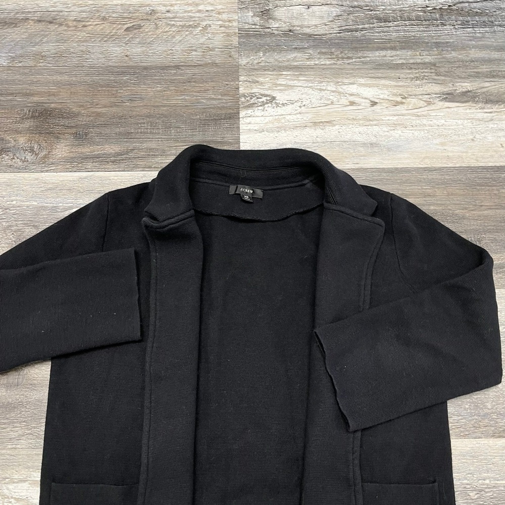 J Crew Black Womens XS Merino Wool Blend‎ Knit Sophie Open Front Sweater Blazer